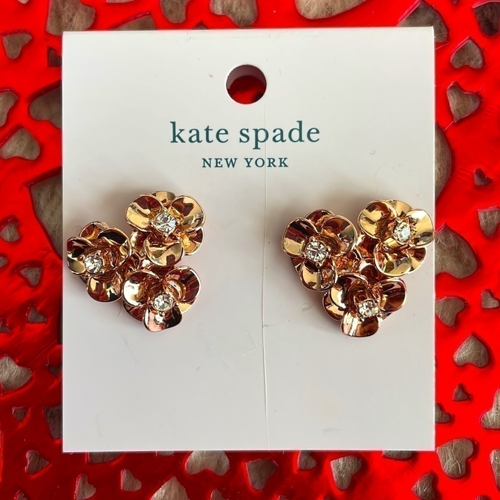Brand New Kate Spade Shine On Rose Gold Floral Post Earrings